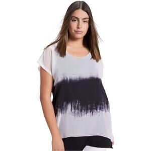 New Ulla Popken Tie Dye White Black Chiffon Tunic Tee 24/26